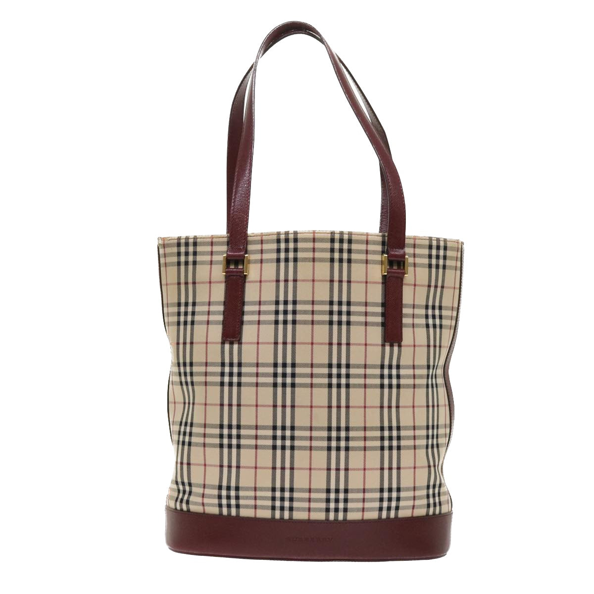 BURBERRY Nova Check Tote Bag Nylon Leather Beige Auth 46311