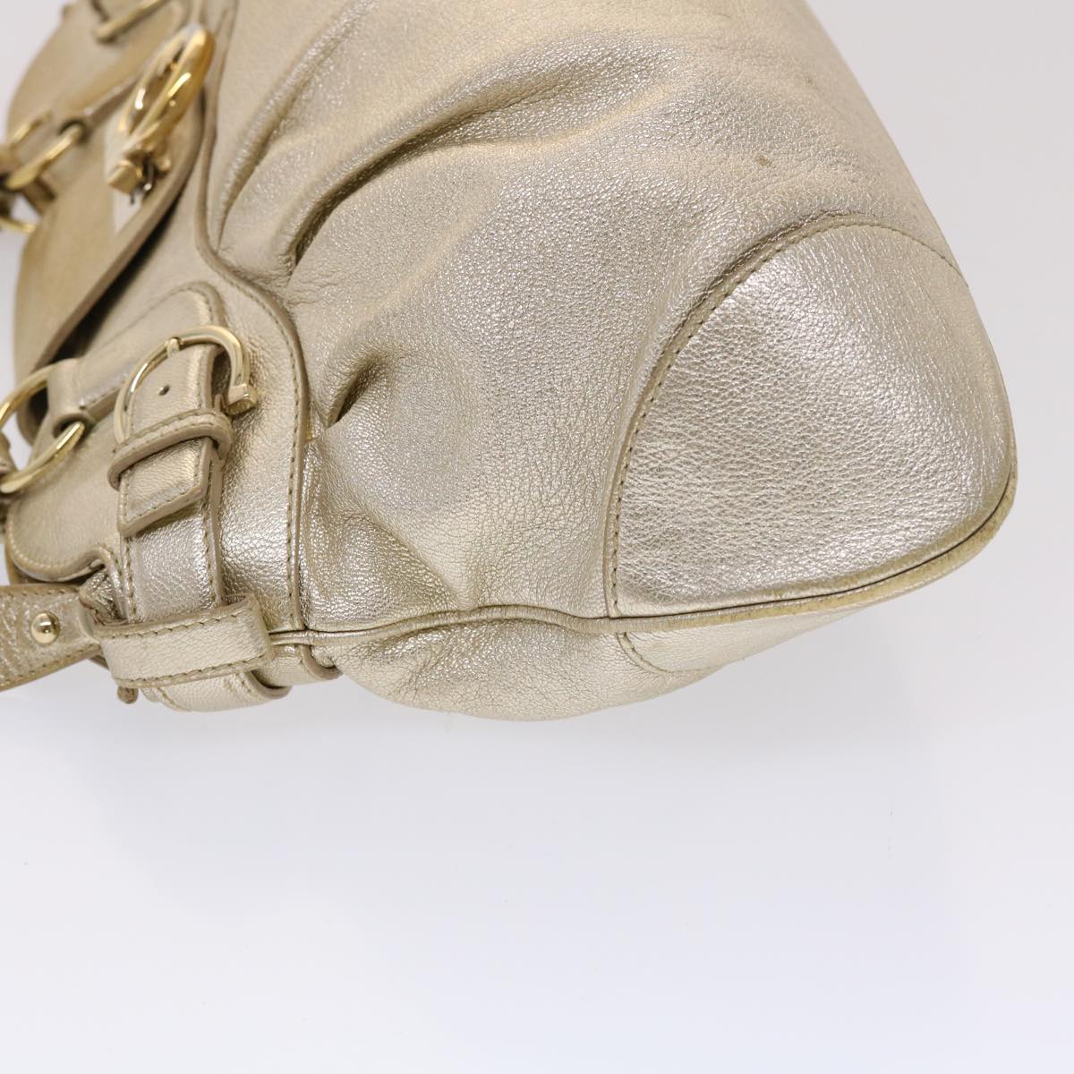 Salvatore Ferragamo Gancini Hand Bag Leather Gold Auth 46320