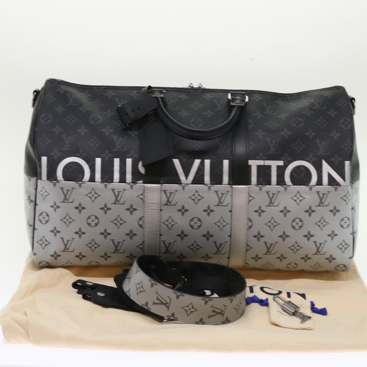 LOUIS VUITTON Eclipse Split Keepall Bandouliere 50 Boston Bag M43817 Auth 46325A