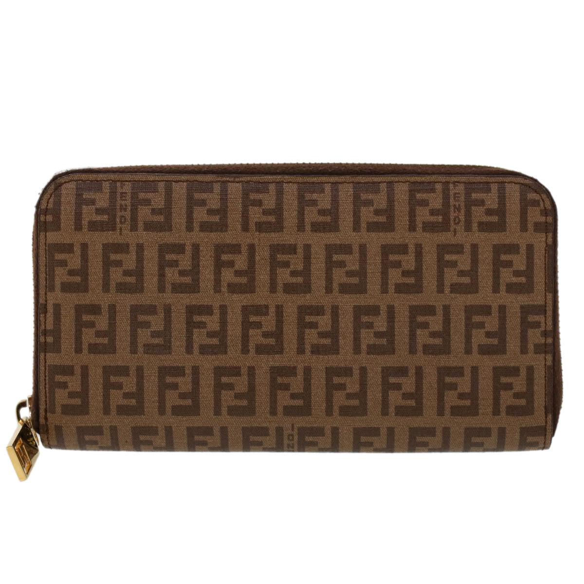 FENDI Zucchino Canvas Long Wallet Brown Auth 46402