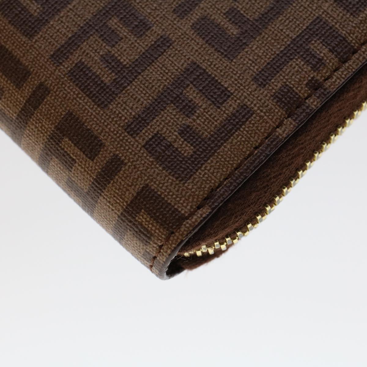 FENDI Zucchino Canvas Long Wallet Brown Auth 46402