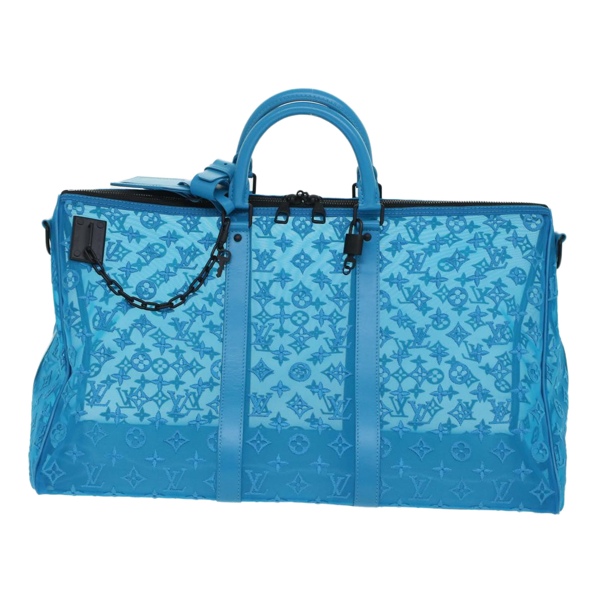 LOUIS VUITTON Monogram Mesh Keepall Triangle 50 Bag Blue M45048 LV Auth 46405A