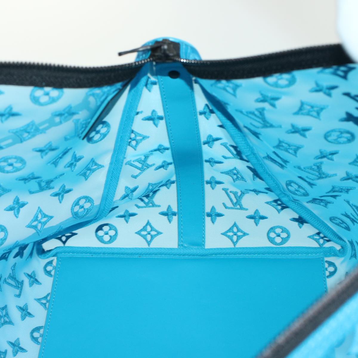 LOUIS VUITTON Monogram Mesh Keepall Triangle 50 Bag Blue M45048 LV Auth 46405A