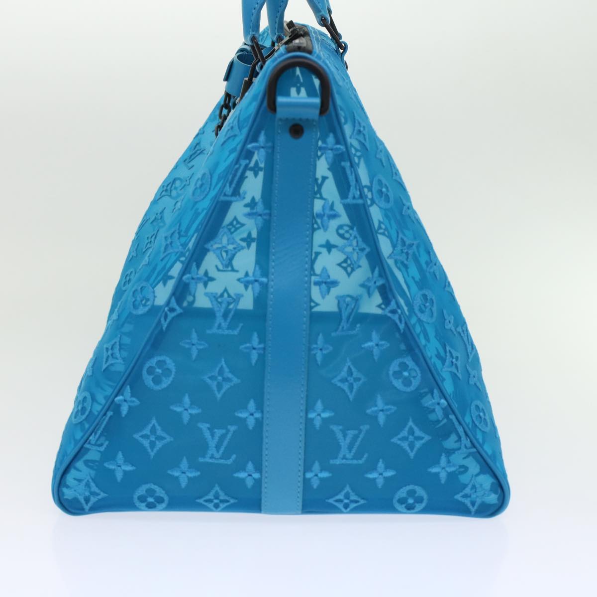 LOUIS VUITTON Monogram Mesh Keepall Triangle 50 Bag Blue M45048 LV Auth 46405A