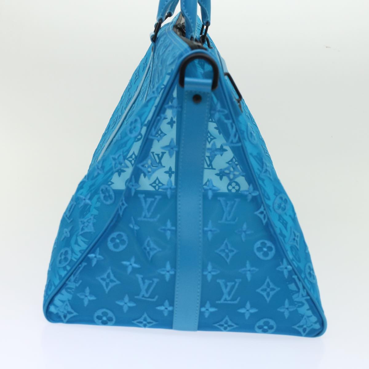 LOUIS VUITTON Monogram Mesh Keepall Triangle 50 Bag Blue M45048 LV Auth 46405A