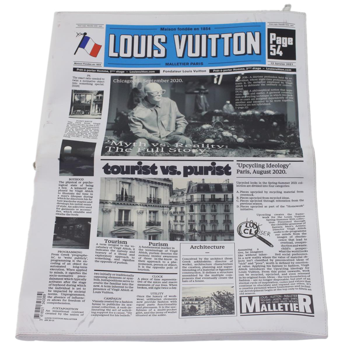 LOUIS VUITTON Newspaper Clutch Bag Calfskin White M80849 LV Auth 46462A