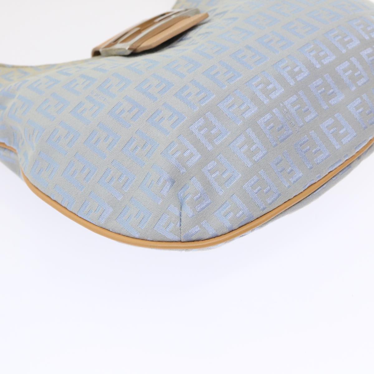 FENDI Mamma Baguette Zucchino Canvas Shoulder Bag Nylon Light Blue Auth 46673