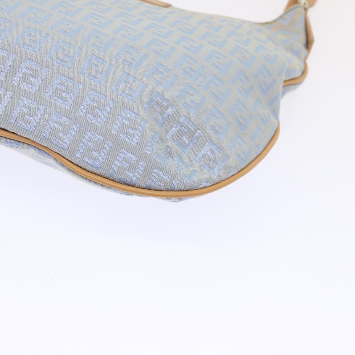 FENDI Mamma Baguette Zucchino Canvas Shoulder Bag Nylon Light Blue Auth 46673