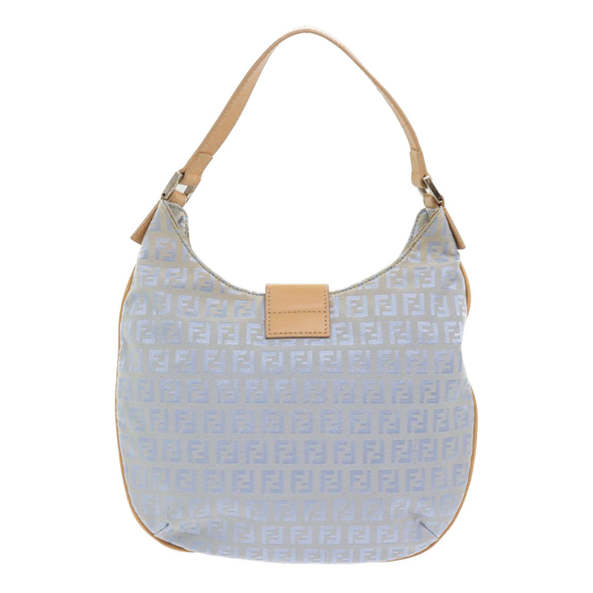 FENDI Mamma Baguette Zucchino Canvas Shoulder Bag Nylon Light Blue Auth 46673 - 0