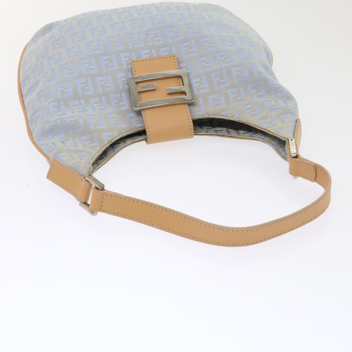 FENDI Mamma Baguette Zucchino Canvas Shoulder Bag Nylon Light Blue Auth 46673