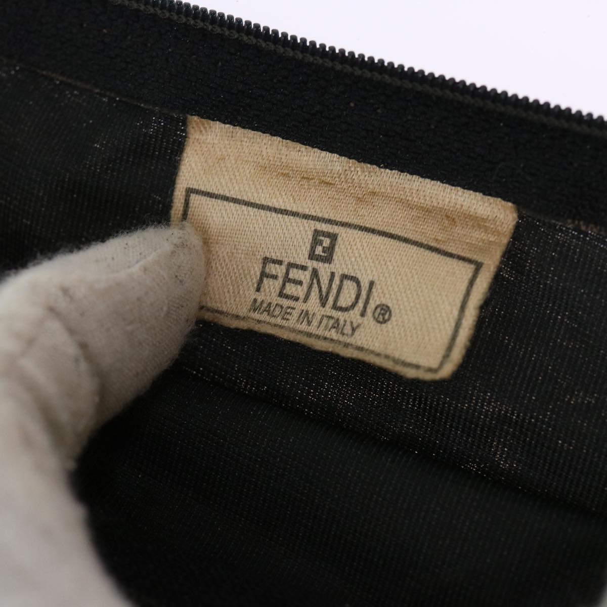 FENDI Zucca Canvas Hand Bag Straw Brown Black Auth 46675