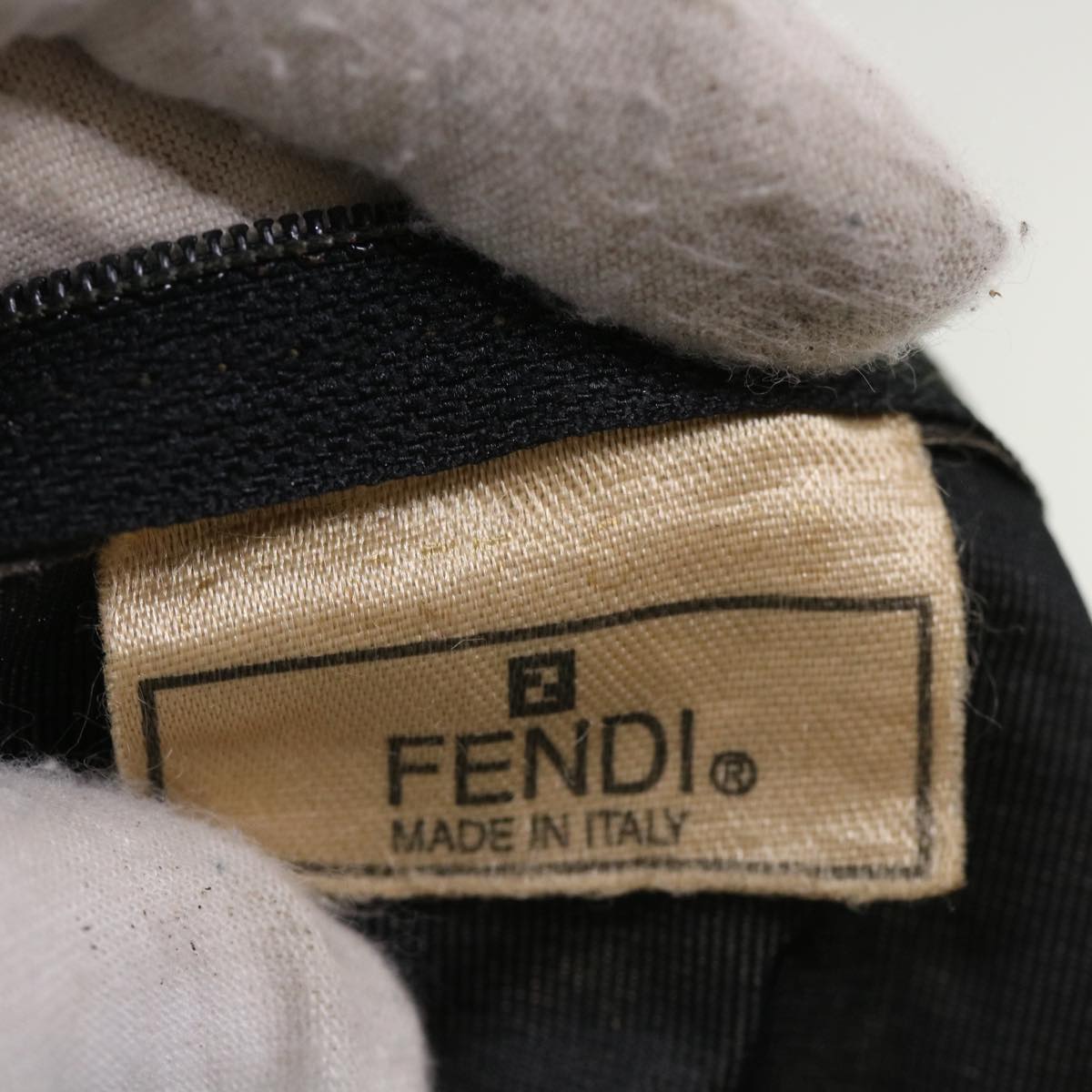 FENDI Zucca Canvas Hand Bag Straw Brown Black Auth 46675