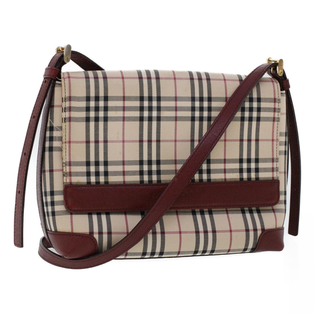 BURBERRY Nova Check Hand Bag Canvas Beige Red Auth 46684