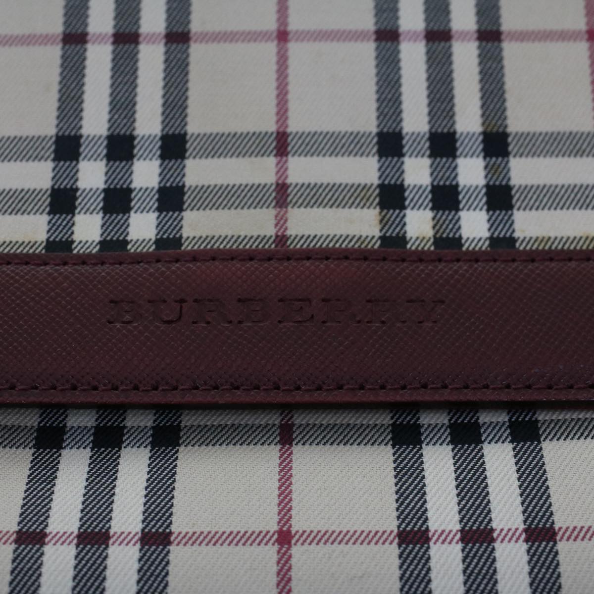 BURBERRY Nova Check Hand Bag Canvas Beige Red Auth 46684