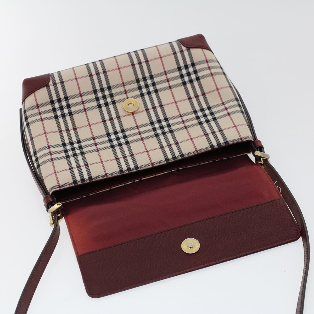 BURBERRY Nova Check Hand Bag Canvas Beige Red Auth 46684