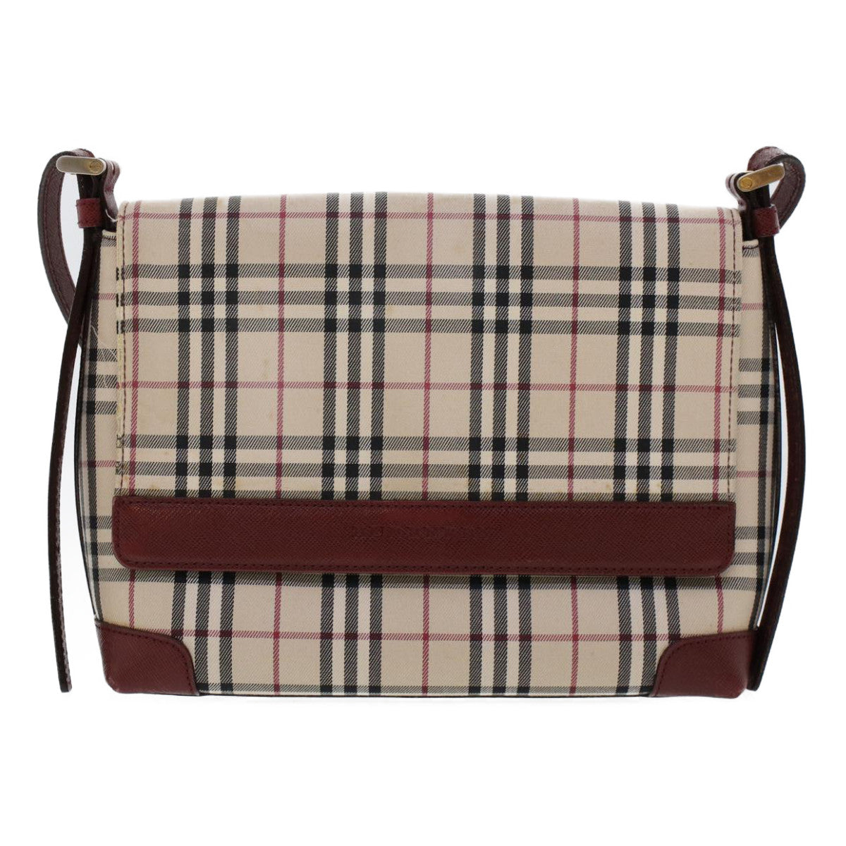 BURBERRY Nova Check Hand Bag Canvas Beige Red Auth 46684