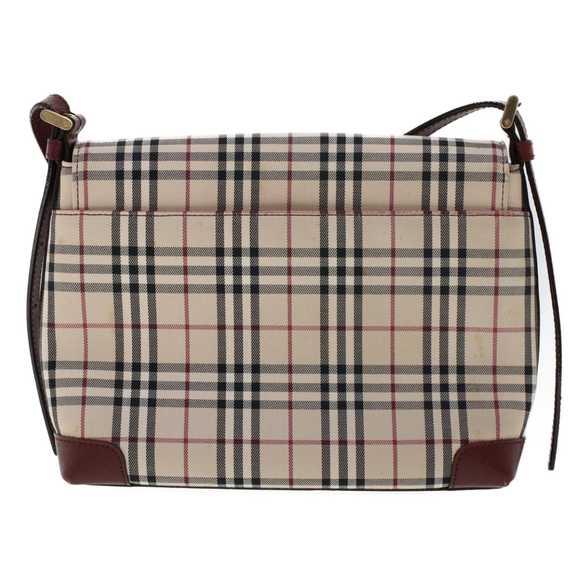 BURBERRY Nova Check Hand Bag Canvas Beige Red Auth 46684 - 0