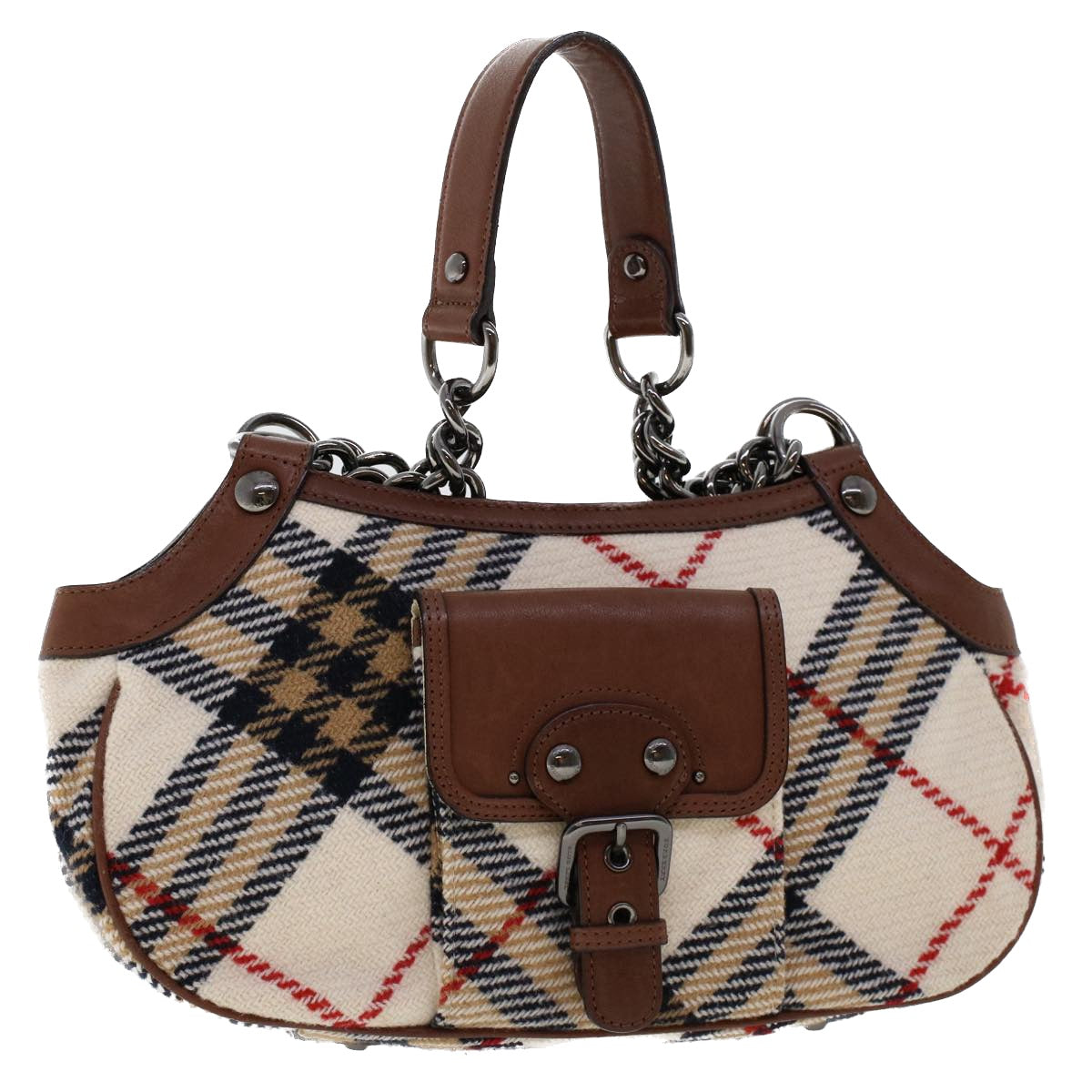 BURBERRY Nova Check Shoulder Bag Canvas Leather White Auth 46686