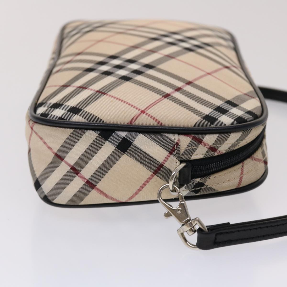 BURBERRY Nova Check Blue Label Pouch Nylon Beige Auth 46954