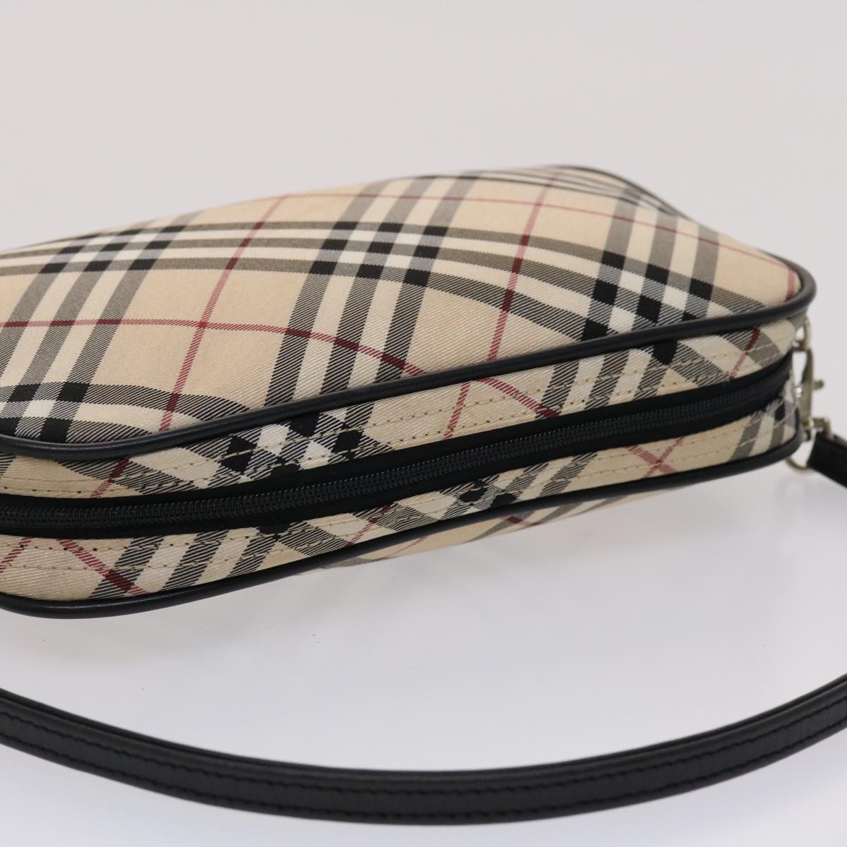 BURBERRY Nova Check Blue Label Pouch Nylon Beige Auth 46954