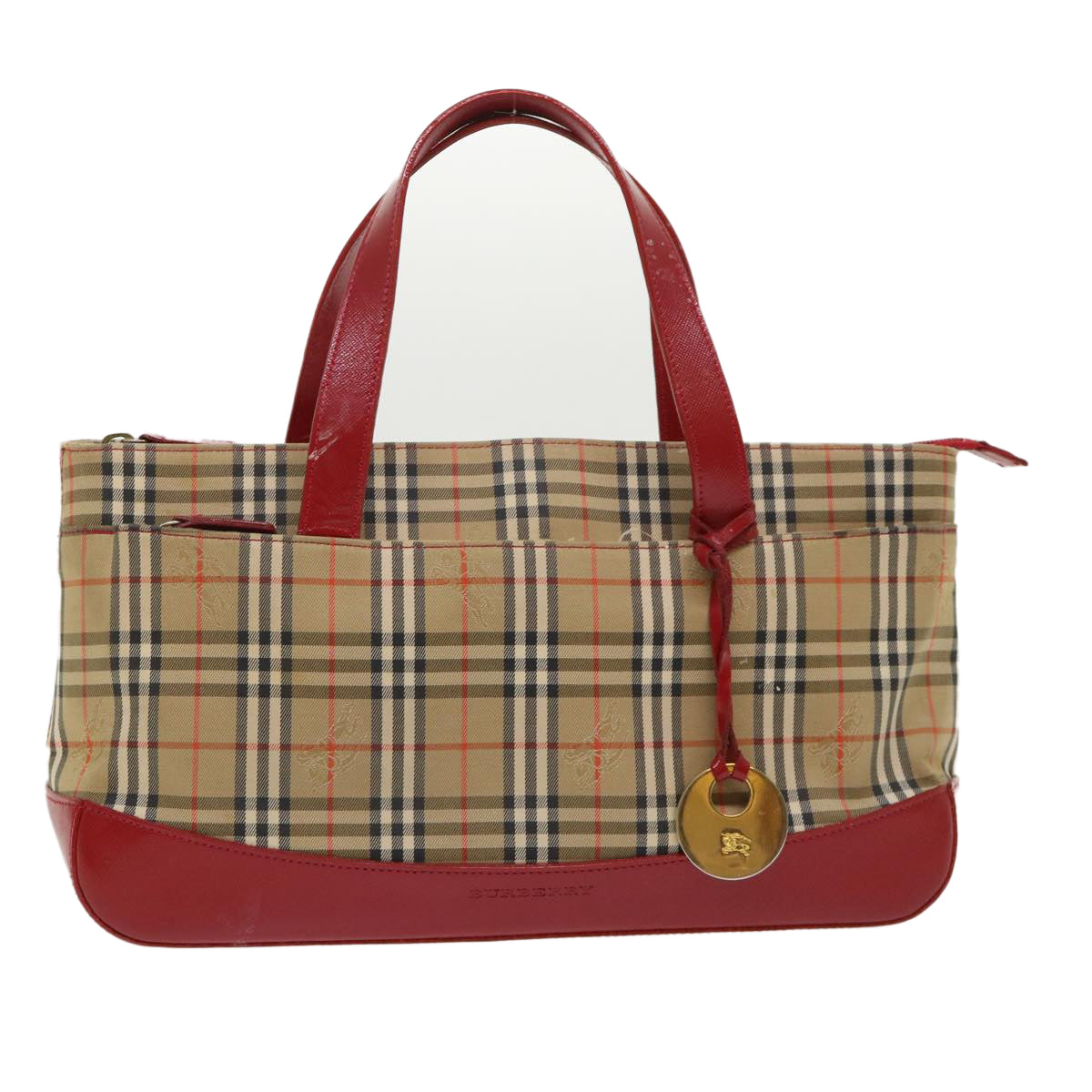 BURBERRY Nova Check Hand Bag Nylon Leather Beige Auth 46955