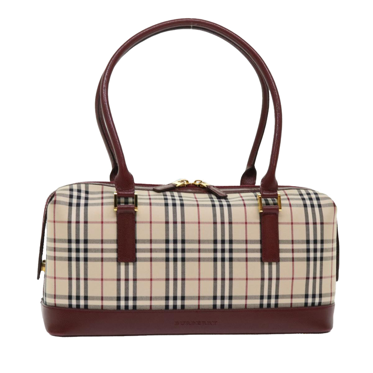 BURBERRY Nova Check Hand Bag Nylon Leather Beige Auth 46958