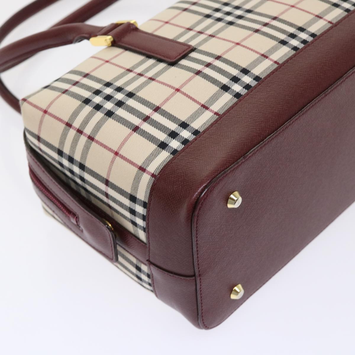 BURBERRY Nova Check Hand Bag Nylon Leather Beige Auth 46958