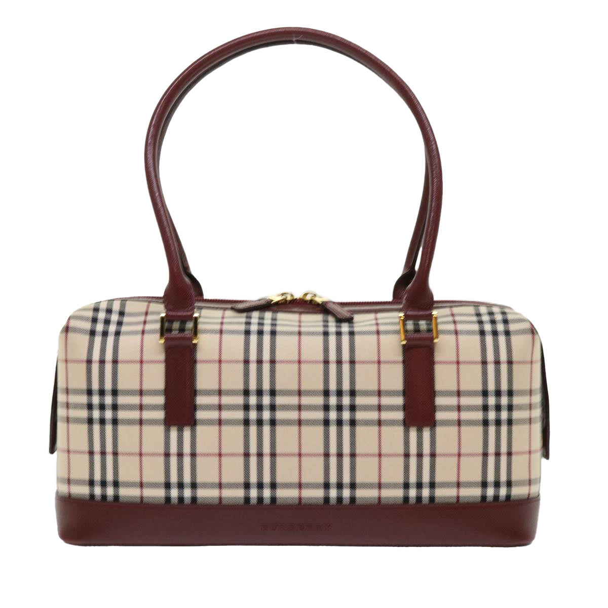 BURBERRY Nova Check Hand Bag Nylon Leather Beige Auth 46958