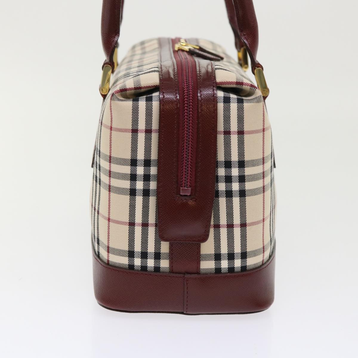 BURBERRY Nova Check Hand Bag Nylon Leather Beige Auth 46958