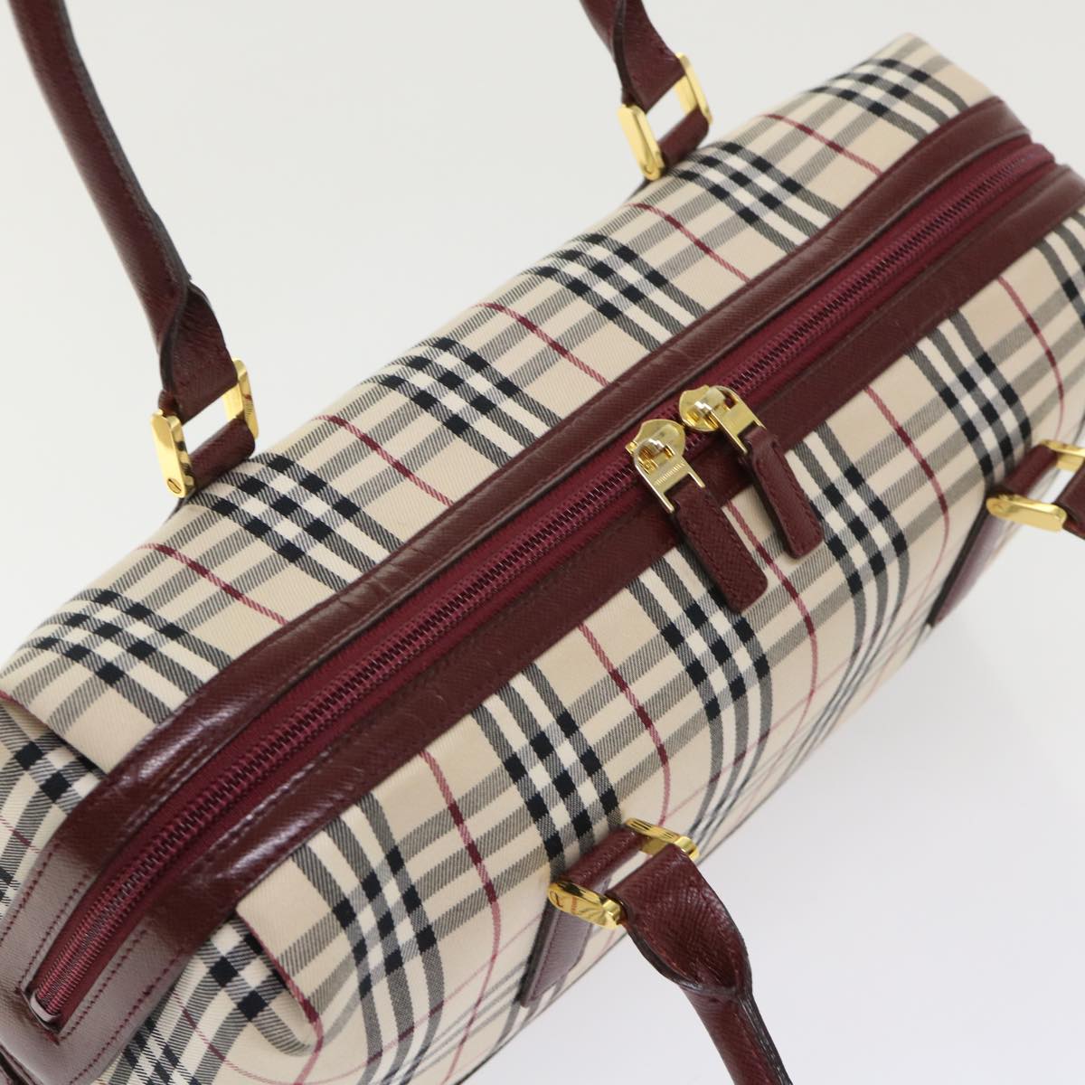 BURBERRY Nova Check Hand Bag Nylon Leather Beige Auth 46958