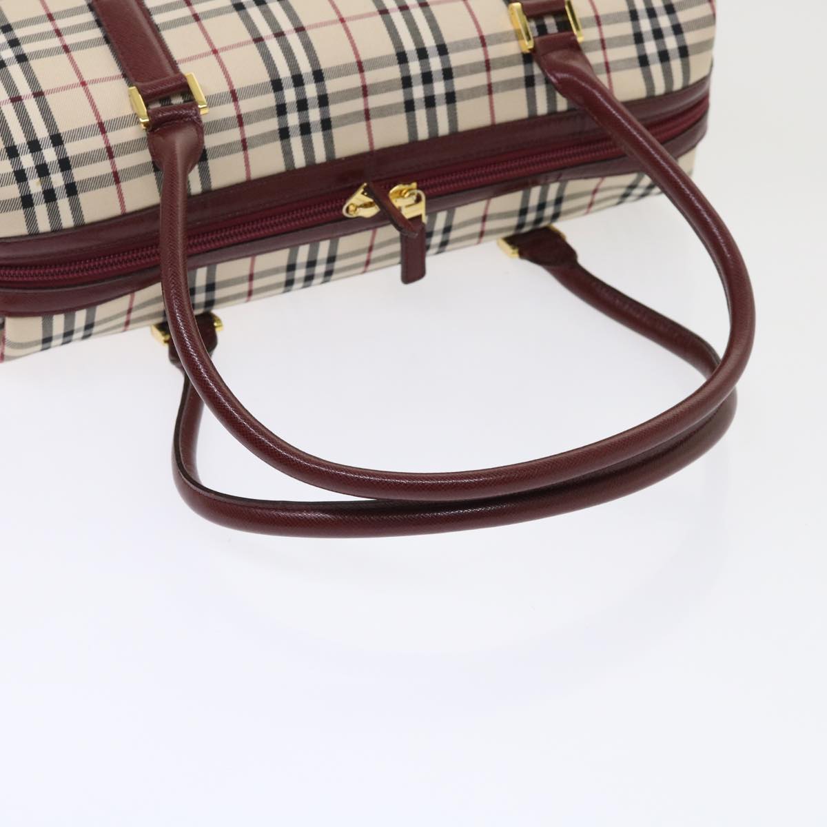 BURBERRY Nova Check Hand Bag Nylon Leather Beige Auth 46958