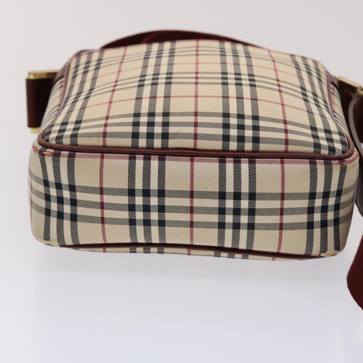 BURBERRY Nova Check Shoulder Bag Nylon Leather Beige Red Auth 46959