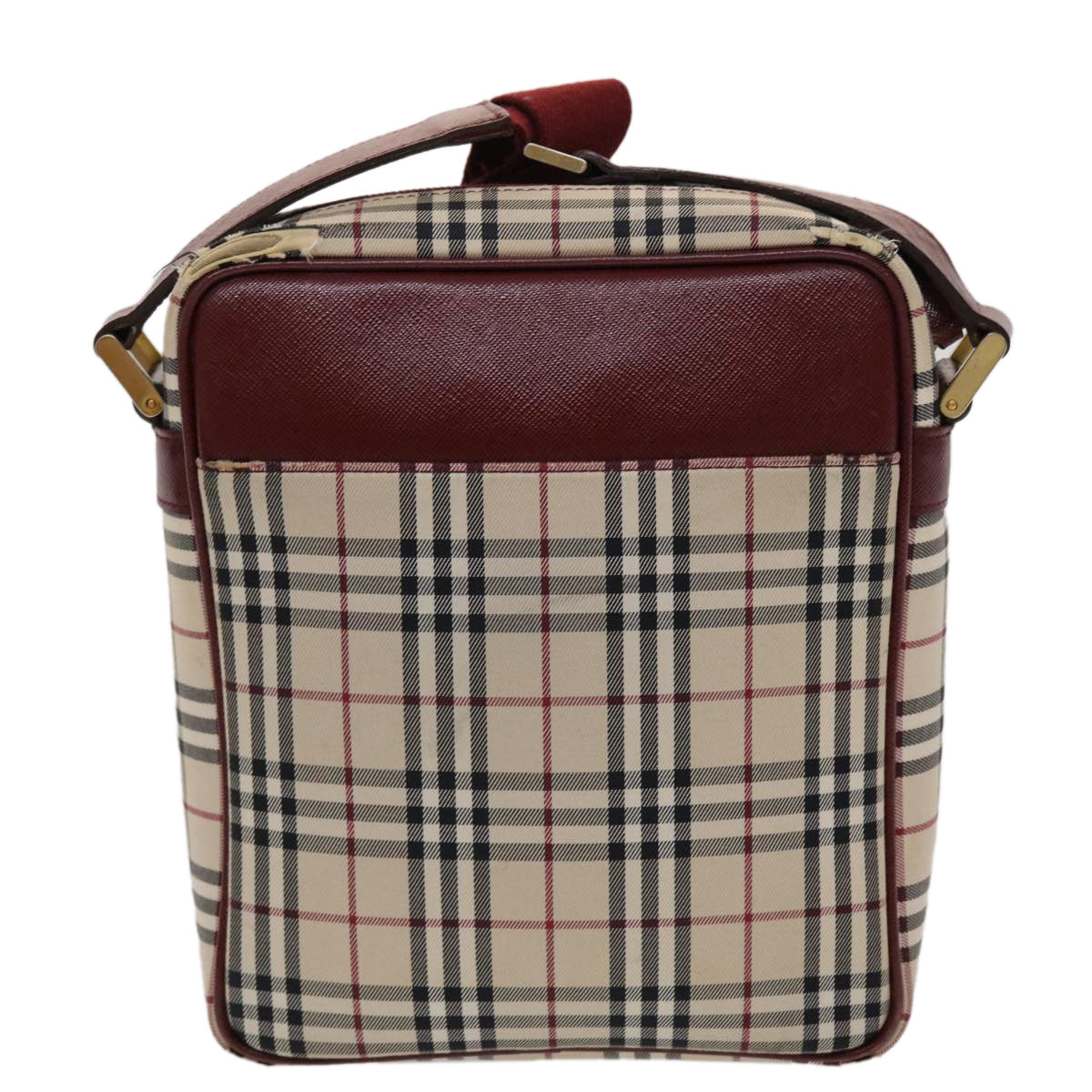 BURBERRY Nova Check Shoulder Bag Nylon Leather Beige Red Auth 46959