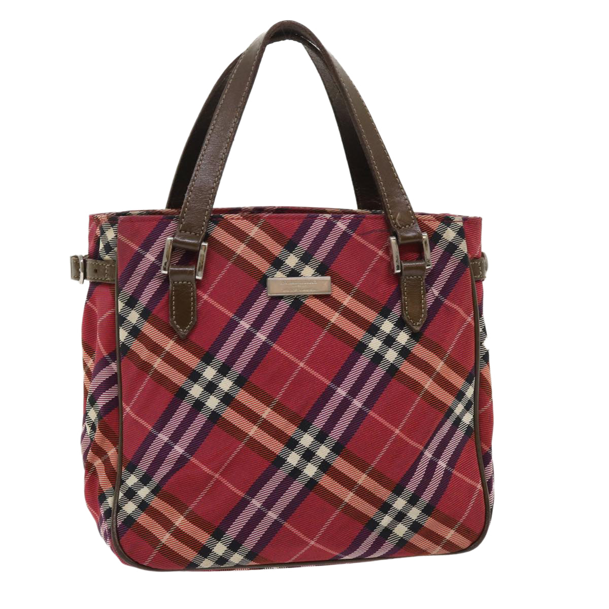 BURBERRY Nova Check Hand Bag Nylon Leather Red Auth 46960