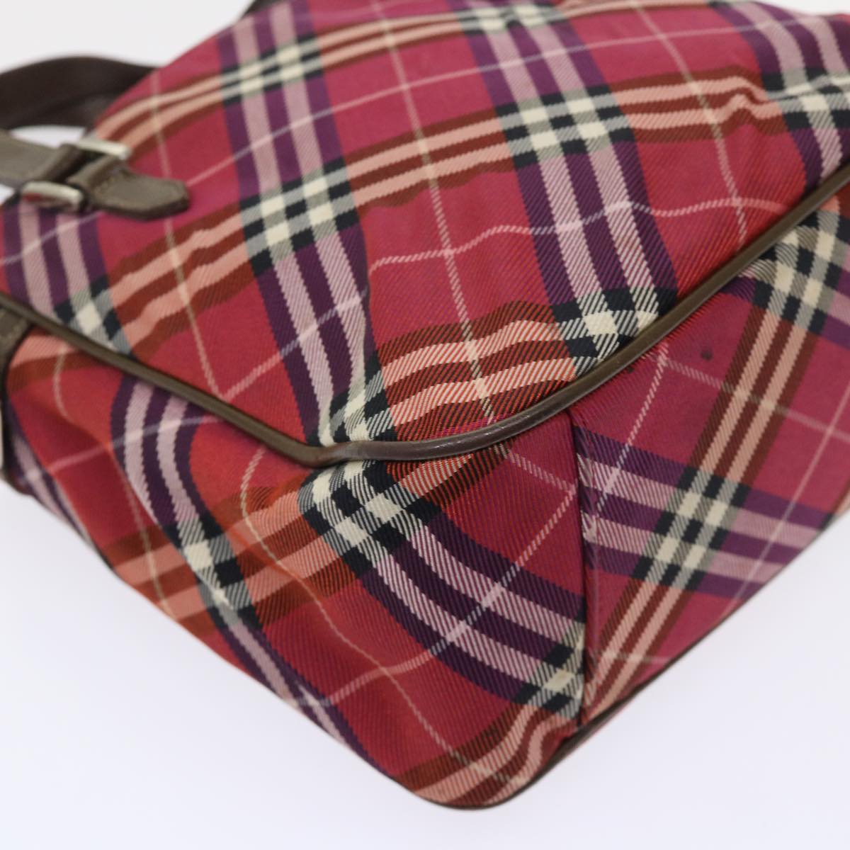 BURBERRY Nova Check Hand Bag Nylon Leather Red Auth 46960