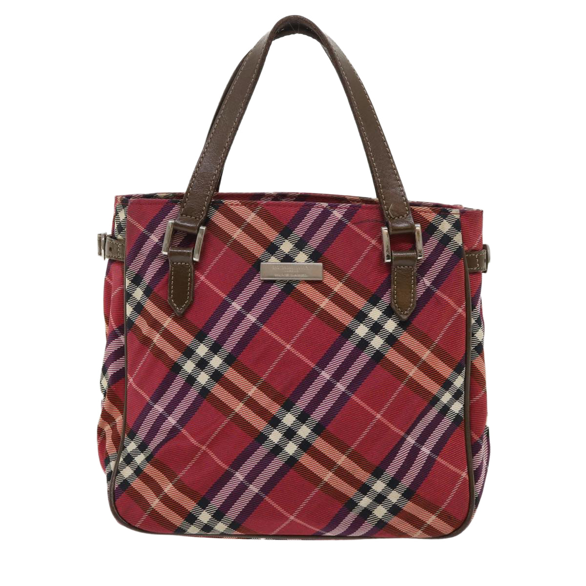 BURBERRY Nova Check Hand Bag Nylon Leather Red Auth 46960