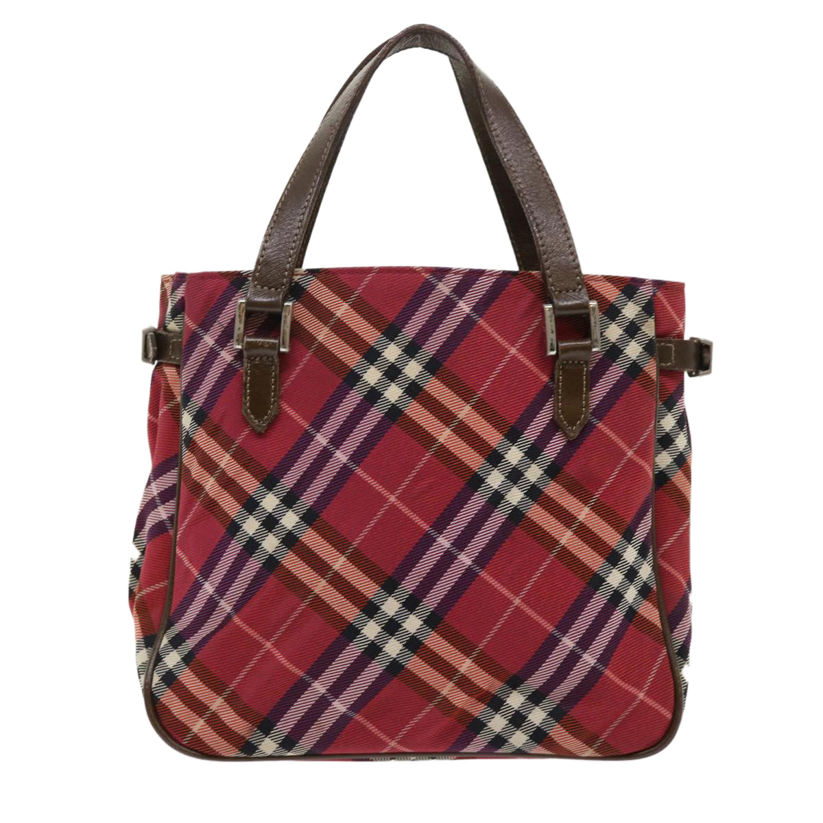 BURBERRY Nova Check Hand Bag Nylon Leather Red Auth 46960