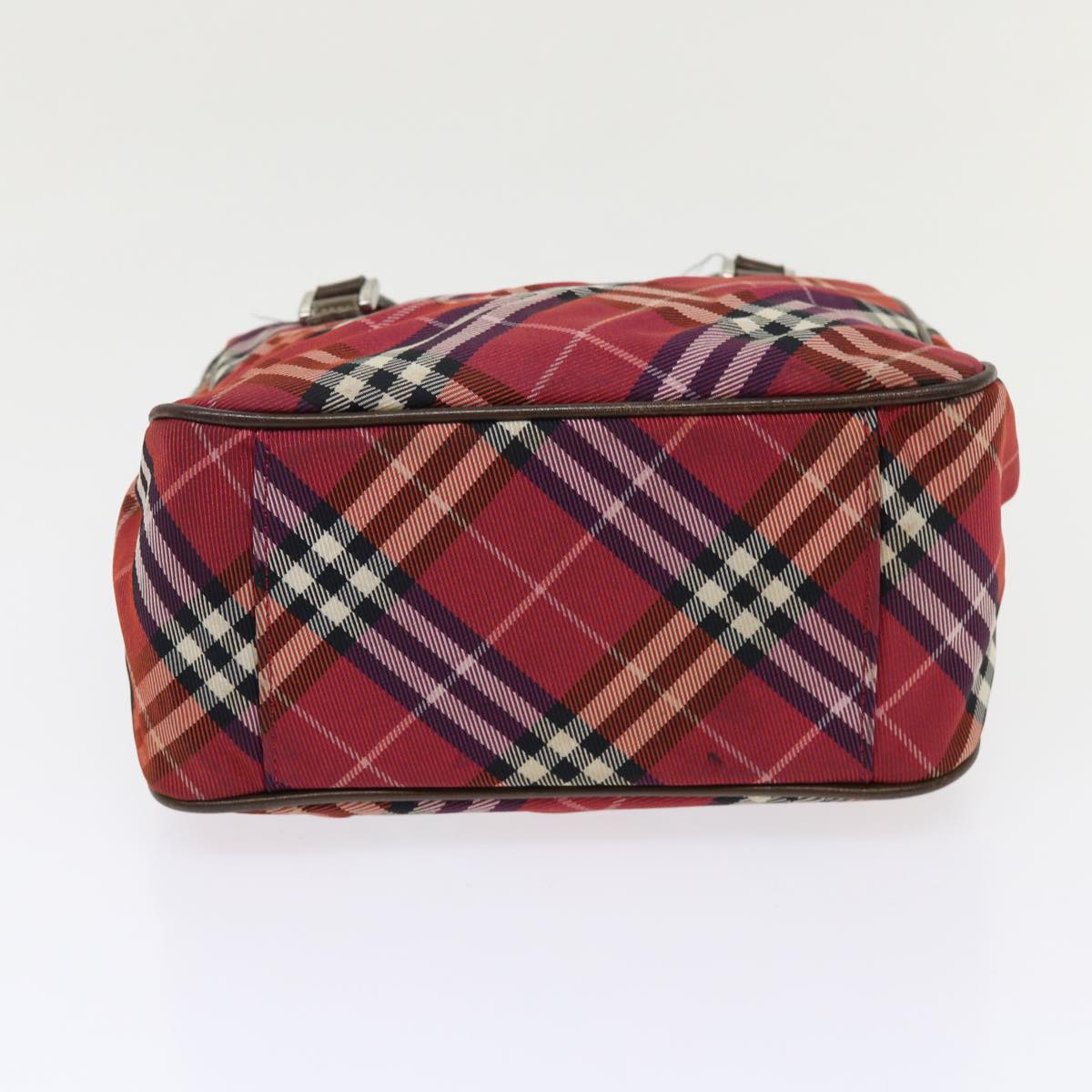 BURBERRY Nova Check Hand Bag Nylon Leather Red Auth 46960