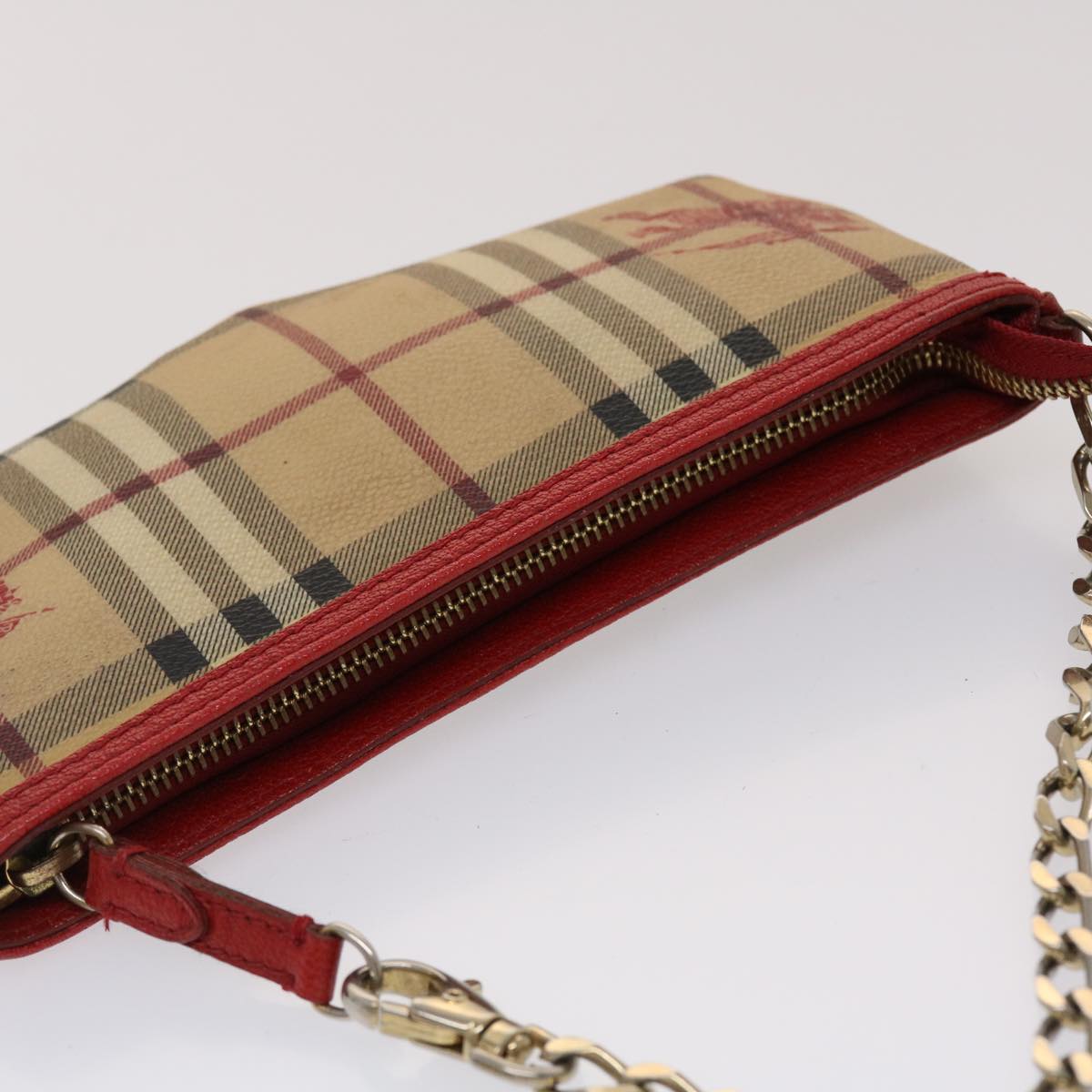 BURBERRY Nova Check Pouch PVC Leather Beige Auth 46961