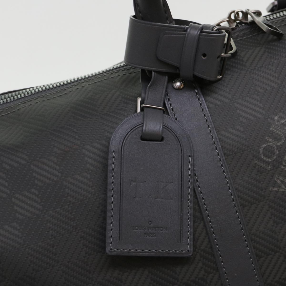 LOUIS VUITTON Damier Carbon Keepall Bandouliere 45 Boston Bag Black Auth 46967A