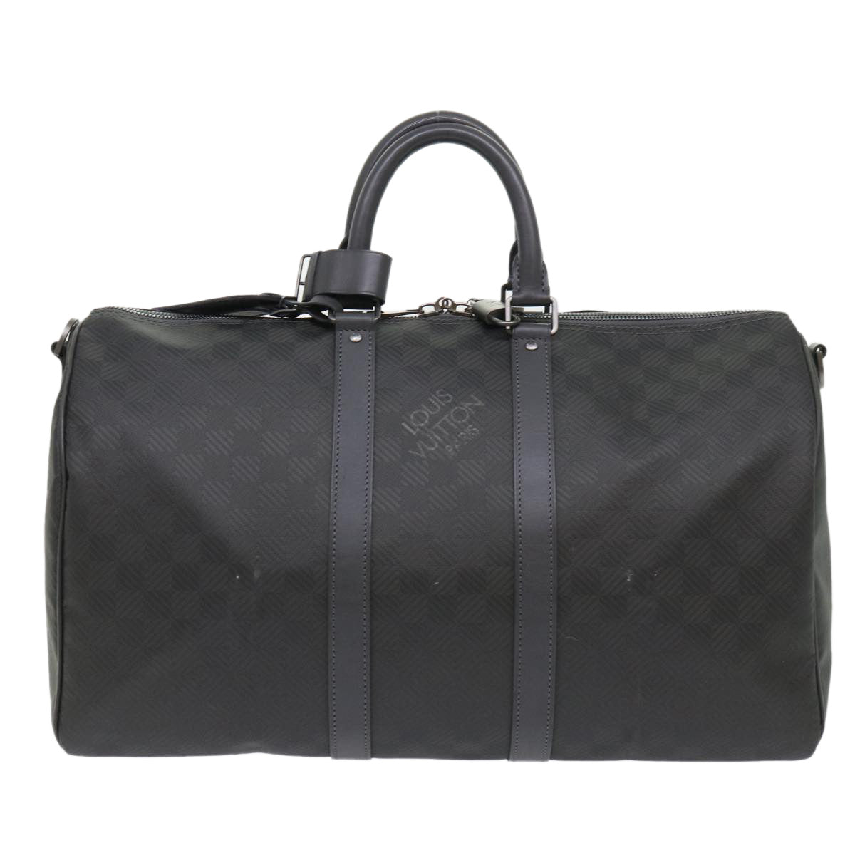 LOUIS VUITTON Damier Carbon Keepall Bandouliere 45 Boston Bag Black Auth 46967A