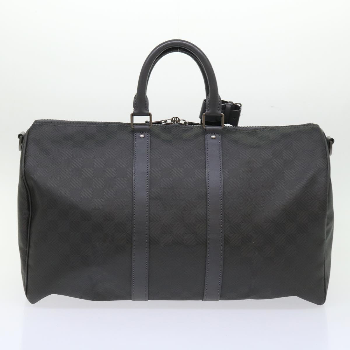 LOUIS VUITTON Damier Carbon Keepall Bandouliere 45 Boston Bag Black Auth 46967A