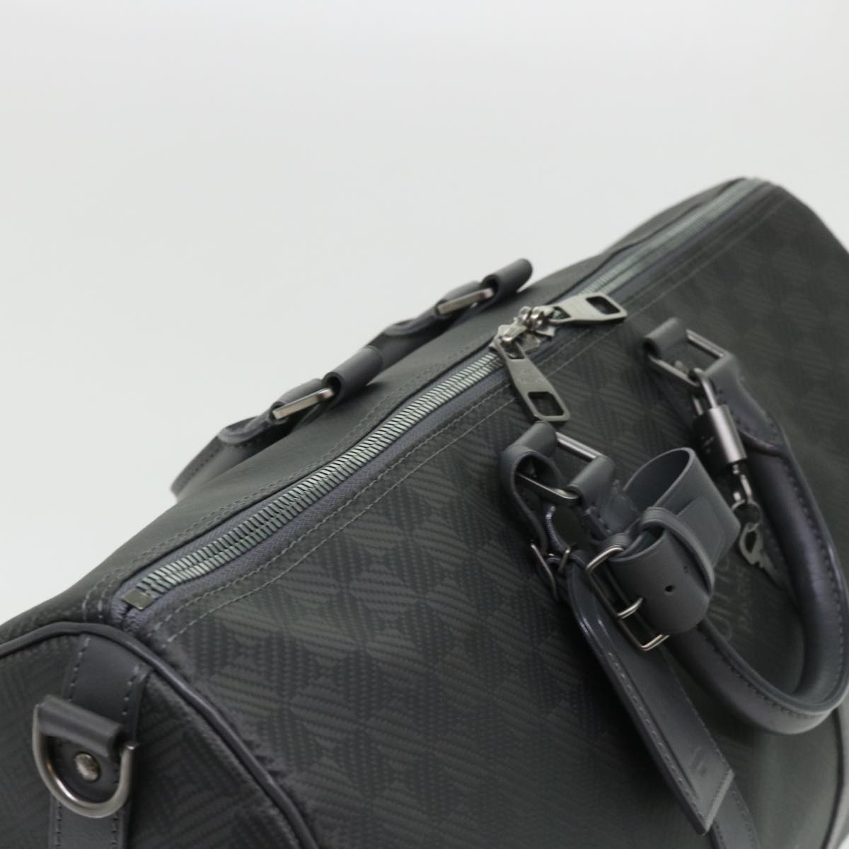 LOUIS VUITTON Damier Carbon Keepall Bandouliere 45 Boston Bag Black Auth 46967A