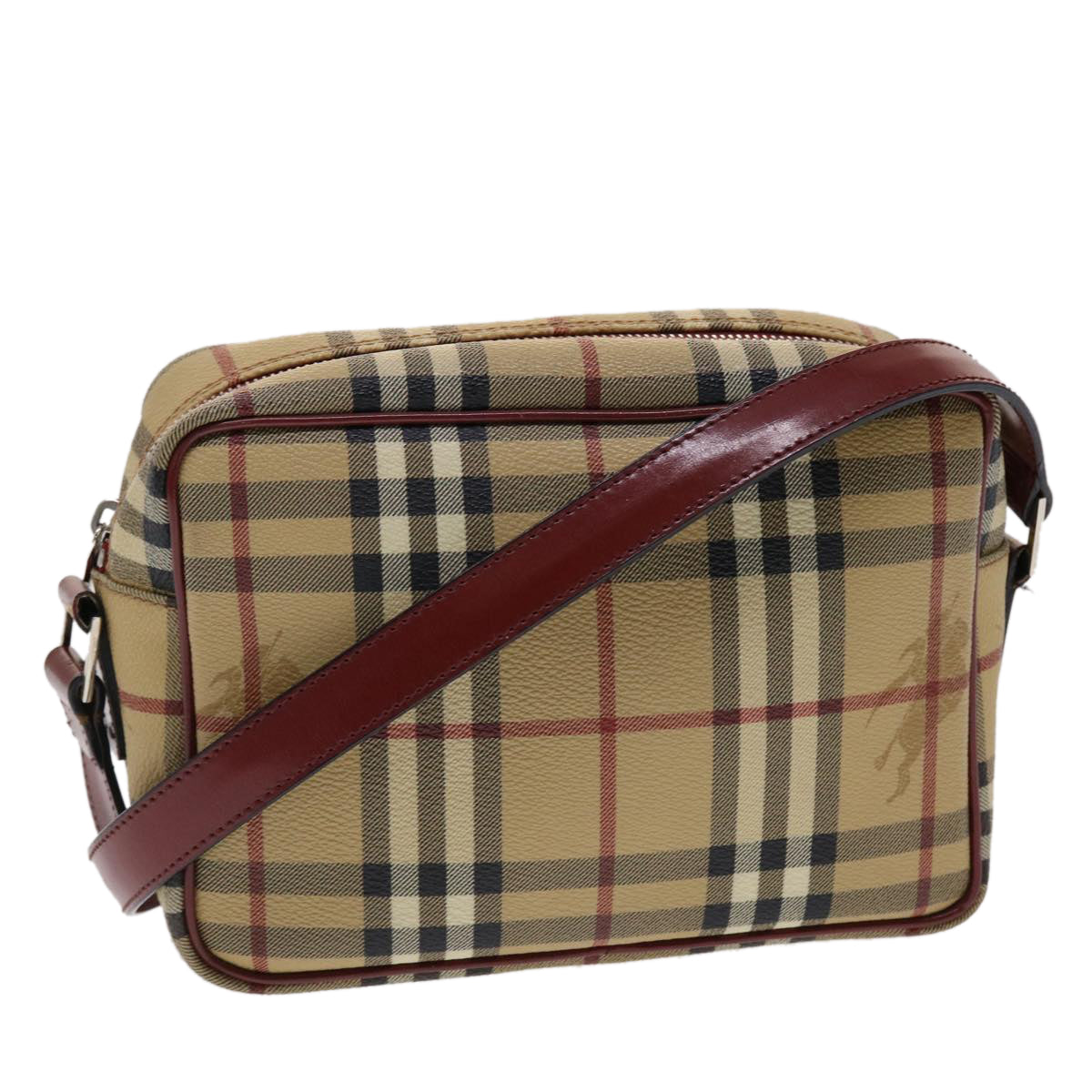 BURBERRY Nova Check Shoulder Bag PVC Leather Beige Black Red Auth 47052