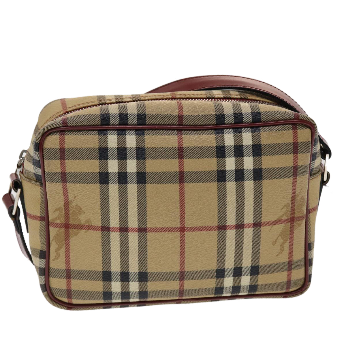 BURBERRY Nova Check Shoulder Bag PVC Leather Beige Black Red Auth 47052