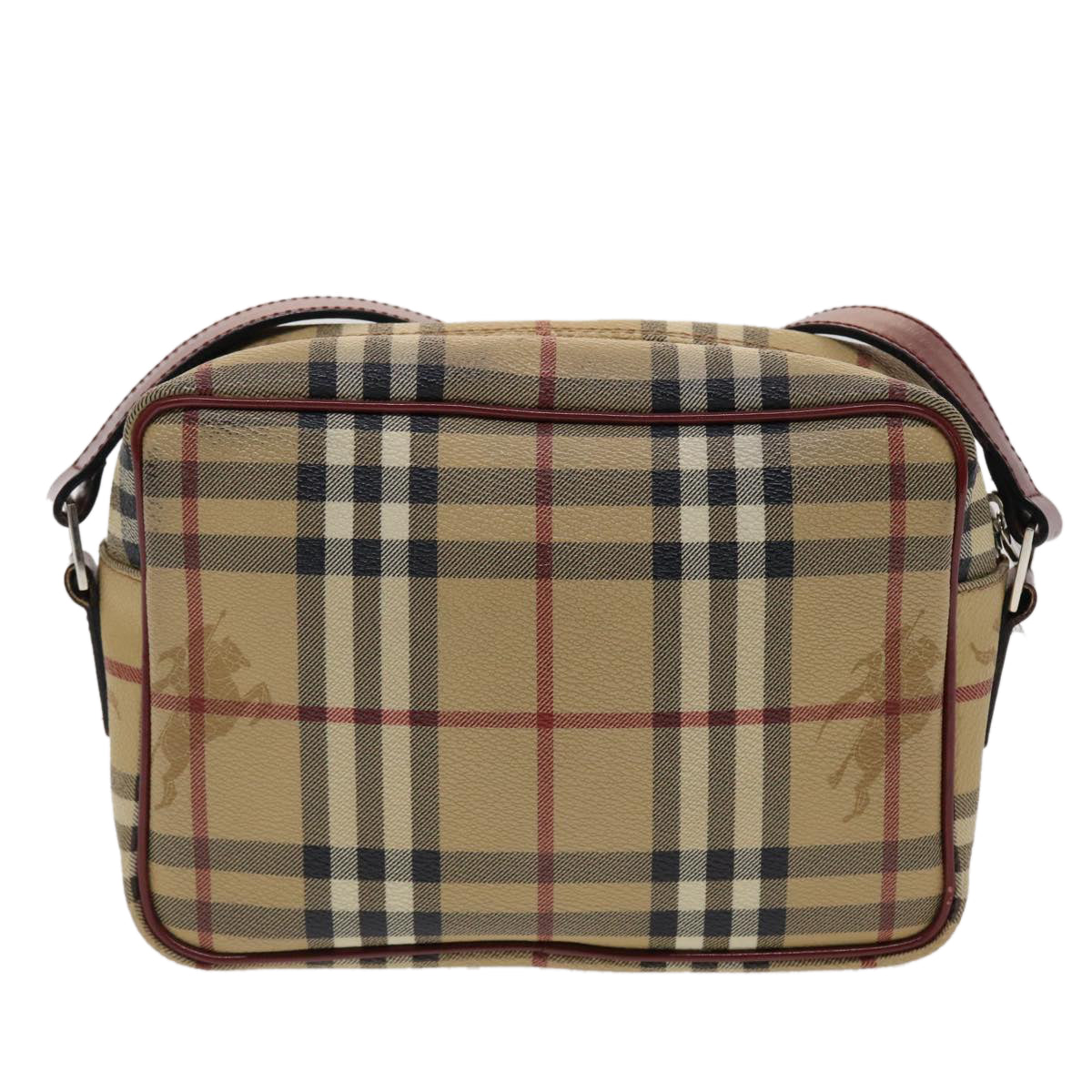 BURBERRY Nova Check Shoulder Bag PVC Leather Beige Black Red Auth 47052 - 0