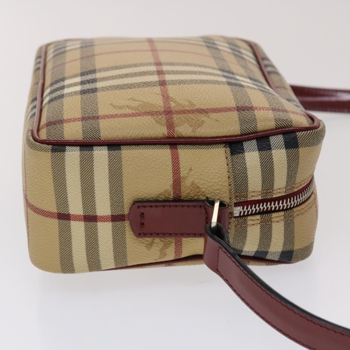 BURBERRY Nova Check Shoulder Bag PVC Leather Beige Black Red Auth 47052