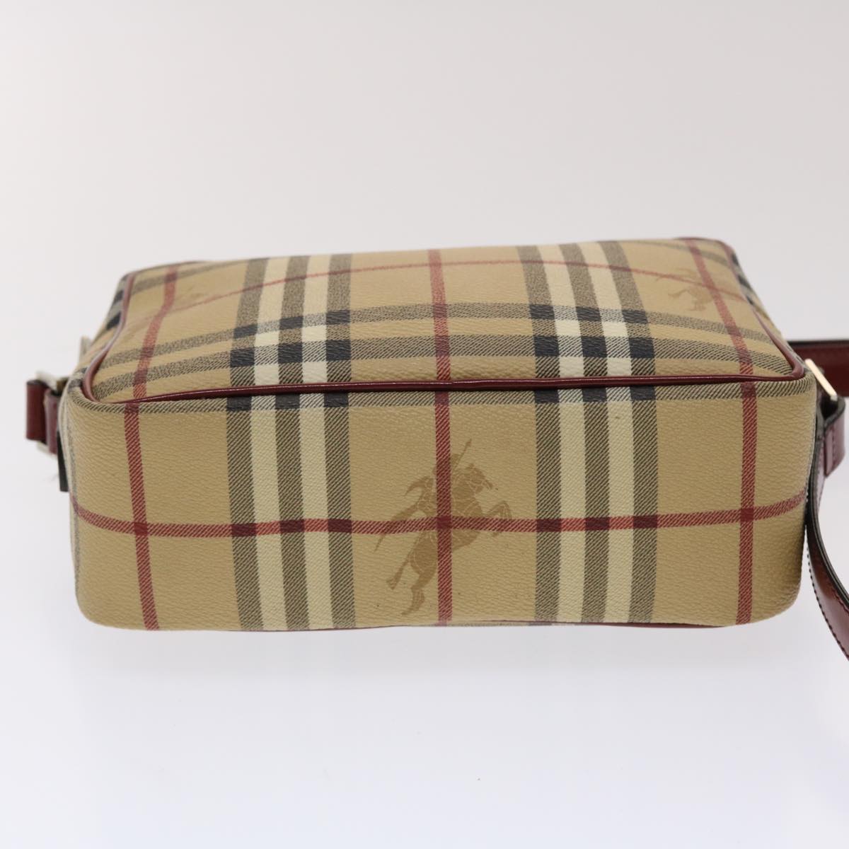 BURBERRY Nova Check Shoulder Bag PVC Leather Beige Black Red Auth 47052