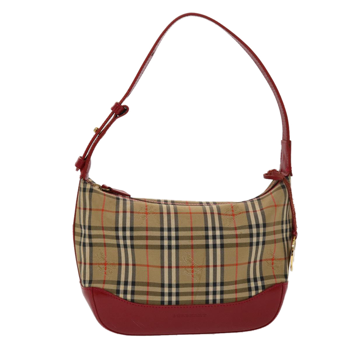 BURBERRY Nova Check Hand Bag Canvas Beige Black Red Auth 47053