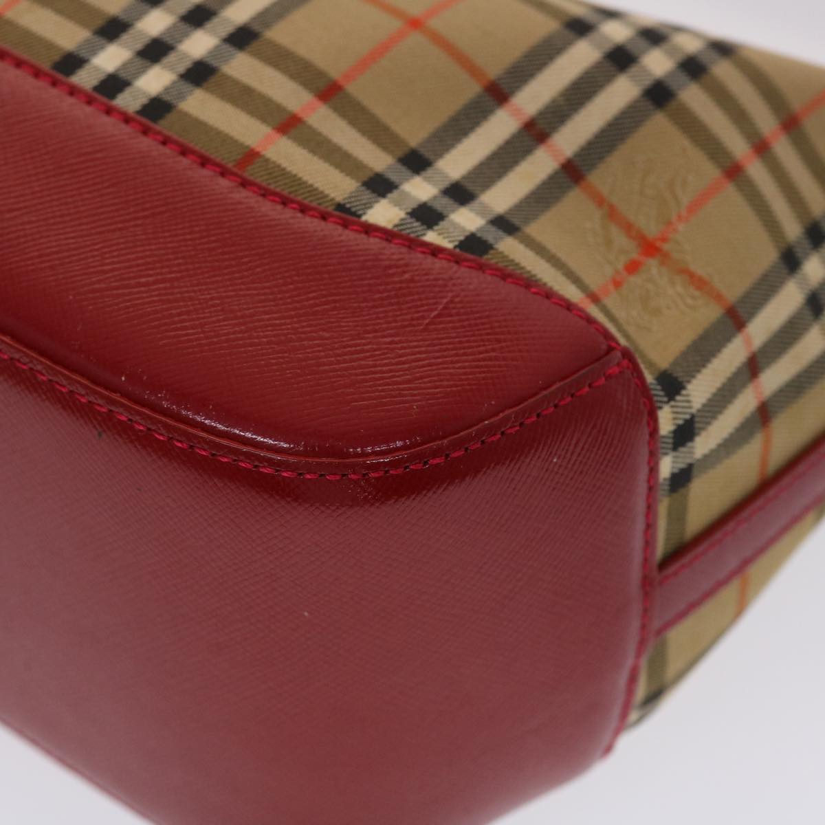 BURBERRY Nova Check Hand Bag Canvas Beige Black Red Auth 47053